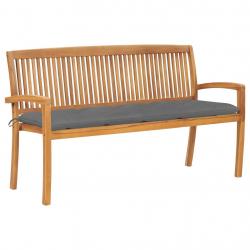 Banc de jardin meuble de patio d'extérieur terrasse empilable et coussin 159 cm bois de teck massif