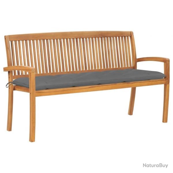 Banc de jardin meuble de patio d'extrieur terrasse empilable et coussin 159 cm bois de teck massif