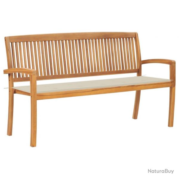 Banc de jardin meuble de patio d'extrieur terrasse empilable et coussin 159 cm bois de teck massif
