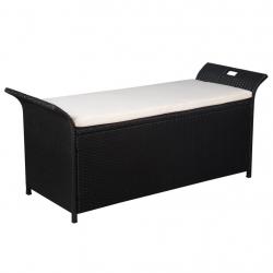 Banc de jardin meuble de patio d'extérieur terrasse avec coussin 138 cm résine tressée noir 02_0011