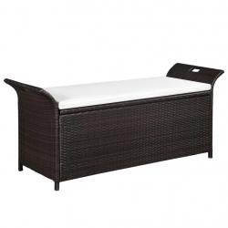 Banc de jardin meuble de patio d'extérieur terrasse avec coussin 138 cm résine tressée marron 02_00