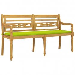 Banc de jardin meuble de patio d'extérieur terrasse avec coussin vert brillant 150 cm bois teck mas