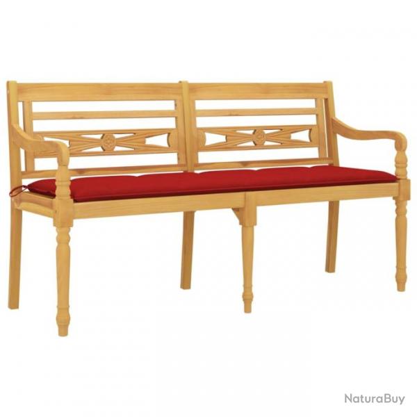 Banc de jardin meuble de patio d'extrieur terrasse avec coussin rouge 150 cm bois de teck massif 0