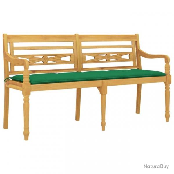 Banc de jardin meuble de patio d'extrieur terrasse avec coussin vert 150 cm bois de teck massif 02