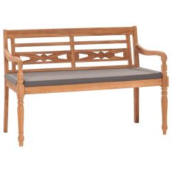 Banc de jardin meuble de patio d'ext&eacute;rieur terrasse avec coussin gris fonc&eacute; 120 cm bois de teck mas