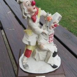VINTAGE - Grande Statuette représentant un Duo de clowns en céramique peinte à la main MADE IN ITALY