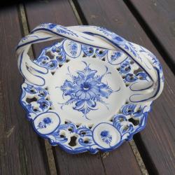 VINTAGE - Panier en céramique tressé motif floral bleu - fabriqué au Portugal RCCL (Vers 1980-90)