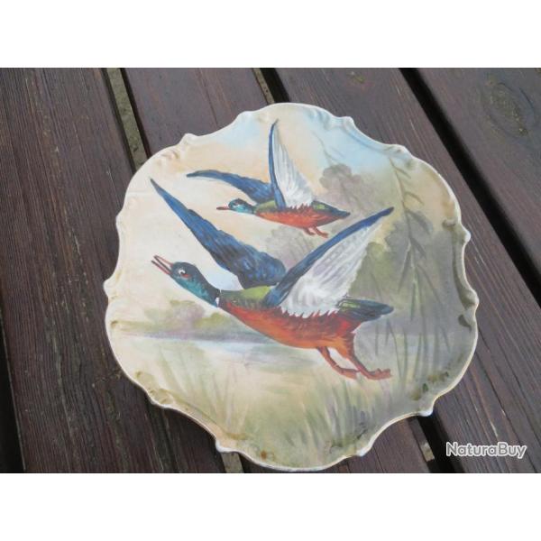VINTAGE - Assiette dcorative en porcelaine de Limoges "Canards en vols"  DADAT 
