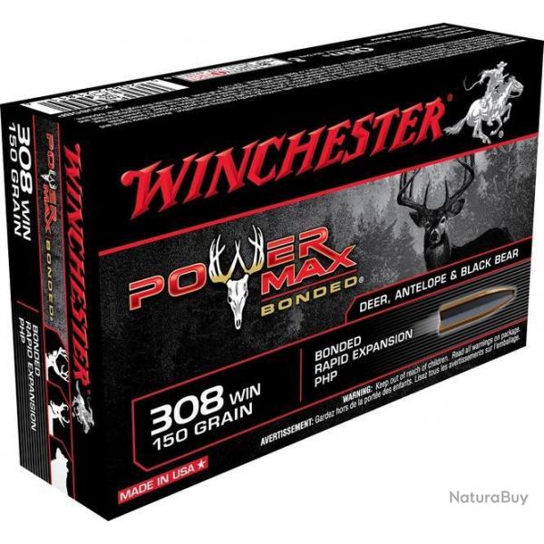 Munitions Winchester Power Max bonded Cal.308win. 150gr 9.72g par 60