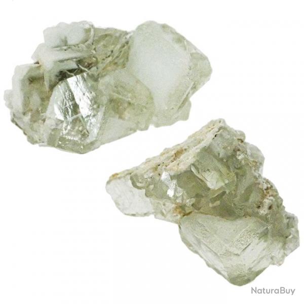 Fluorites vertes cristallises sur matrice silico-calcaire - 81 grammes - Lot de 2
