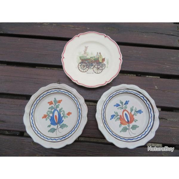VINTAGE - Lot de trois assiettes dcorative en porcelaine a dcors divers (XX)