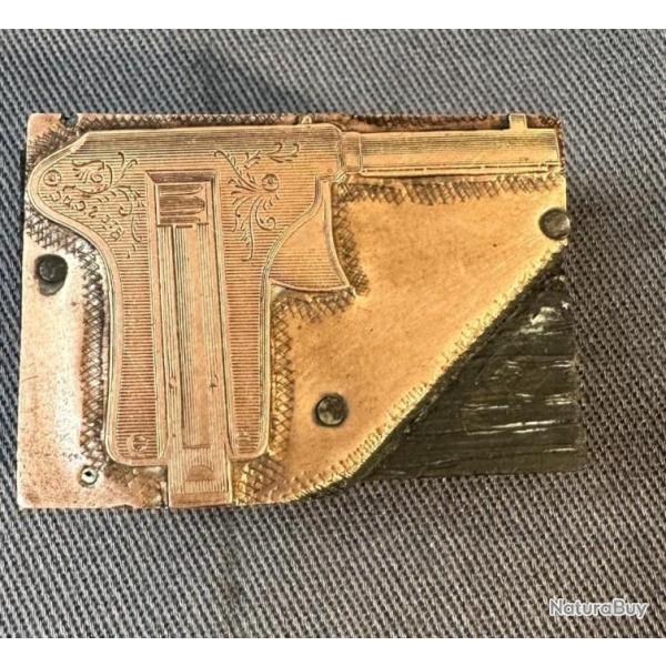 Pas courant, plaque d'imprimeur ancien pistolet de poche