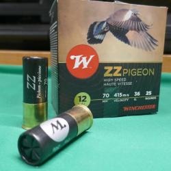 25 cartouches WINCHESTER ZZ pigeon cal 12 .36g en 70mm,  haute vitesse