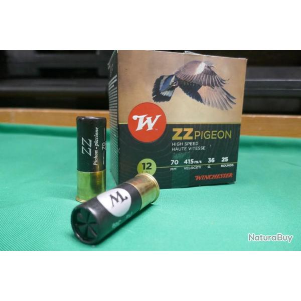 25 cartouches WINCHESTER ZZ pigeon cal 12 .36g en 70mm,  haute vitesse