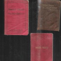 dictionnaires de poche anciens français-italien, espagnol-français, français allemand