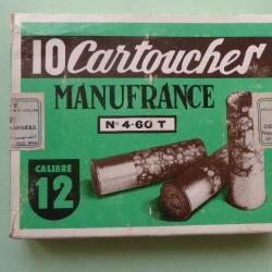 BOÎTE CARTOUCHES CHASSE ANCIENNE - Marque MANUFRANCE -  CAL 12  - 4 60 T - plomb n° 4