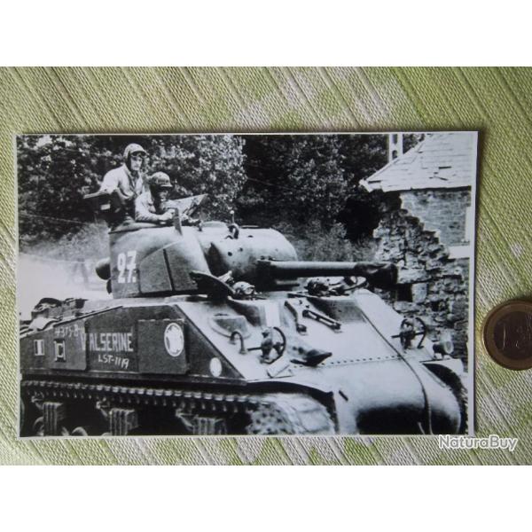Photo rdition -15 cms x 10 Char Sherman de la 2me DB en Normandie
