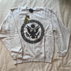sweat shirt gris chine imprime us armi au dos et logo devant taille xl