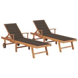 Lot de 2 transats chaise longue bain de soleil lit de jardin terrasse meuble d'extérieur avec couss