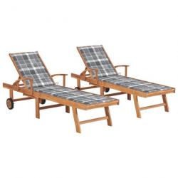 Lot de 2 transats chaise longue bain de soleil lit de jardin terrasse meuble d'extérieur avec couss