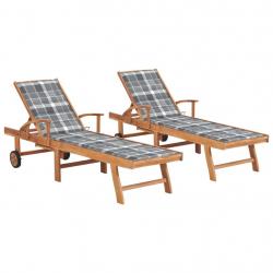 Lot de 2 transats chaise longue bain de soleil lit de jardin terrasse meuble d'extérieur avec couss