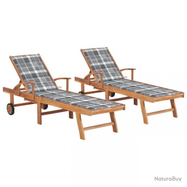 Lot de 2 transats chaise longue bain de soleil lit de jardin terrasse meuble d'extrieur avec couss