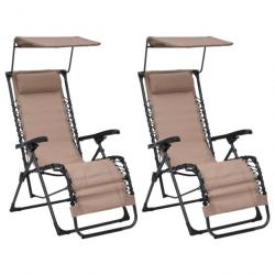 Lot de deux chaises pliables de terrasse textilène taupe 02_0011987