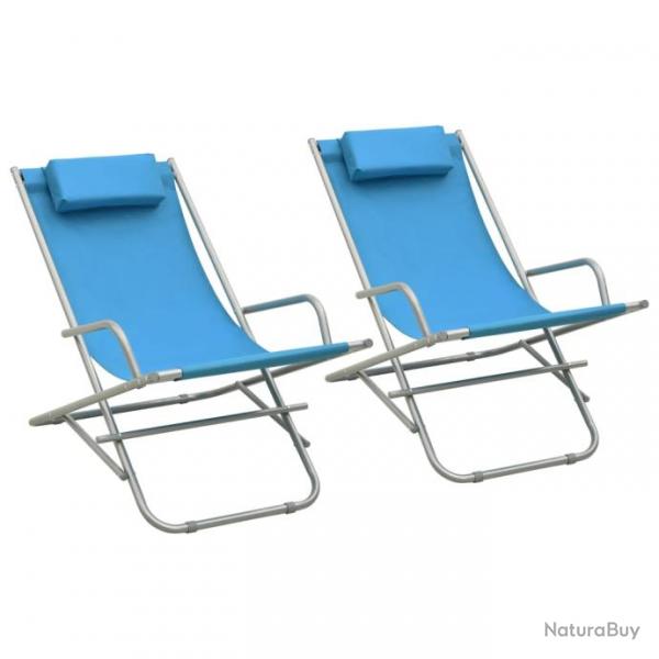 Lot de deux transat chaises  bascule acier bleu 02_0011988