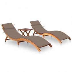 Lot de 2 transats chaise longue bain de soleil lit de jardin terrasse meuble d'extérieur avec table