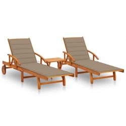 Lot de 2 transats chaise longue bain de soleil lit de jardin terrasse meuble d'extérieur avec table