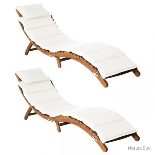 Lot de deux chaises longues et coussins crme blanc bois massif acacia 02_0011930