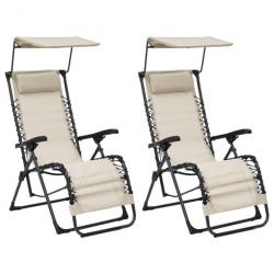 Lot de deux chaises pliables de terrasse textilène crème 02_0011984