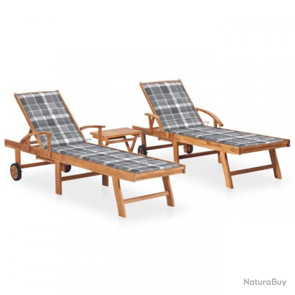 Lot de 2 transats chaise longue bain de soleil lit de jardin terrasse meuble d'extrieur avec table