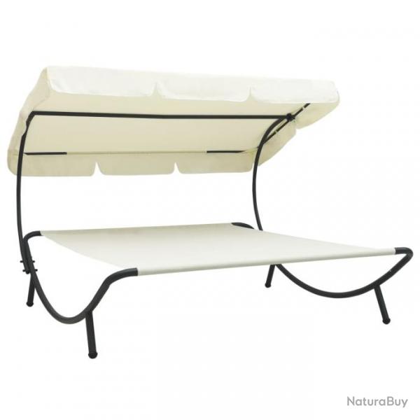 Lit de repos chaise longue transat d'extrieur 200 cm avec auvent blanc crme 02_0012003