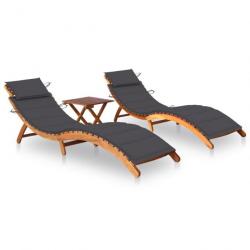 Lot de 2 transats chaise longue bain de soleil lit de jardin terrasse meuble d'extérieur avec table