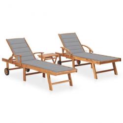 Lot de 2 transats chaise longue bain de soleil lit de jardin terrasse meuble d'extérieur avec table