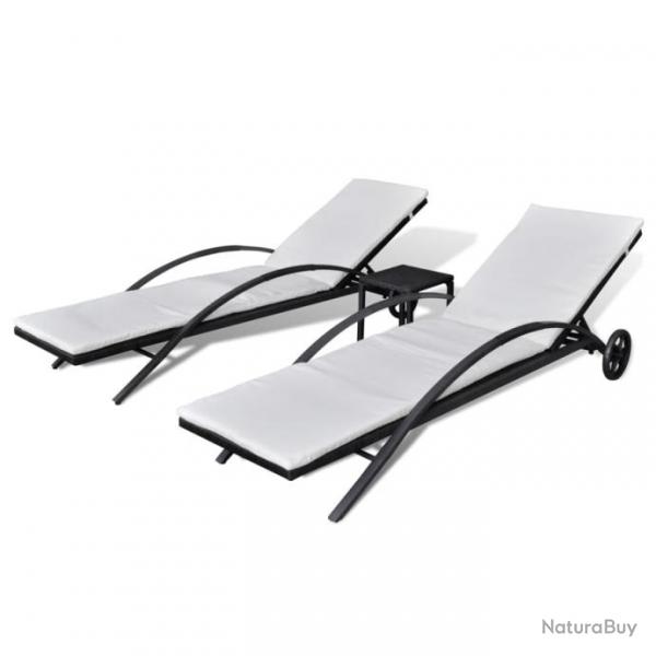 Lot de deux chaises longues transat 200 cm avec table rsine tresse noir 02_0011915