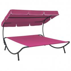 Lit de repos transat chaise longue d'extérieur 200 cm avec auvent rose 02_0012014