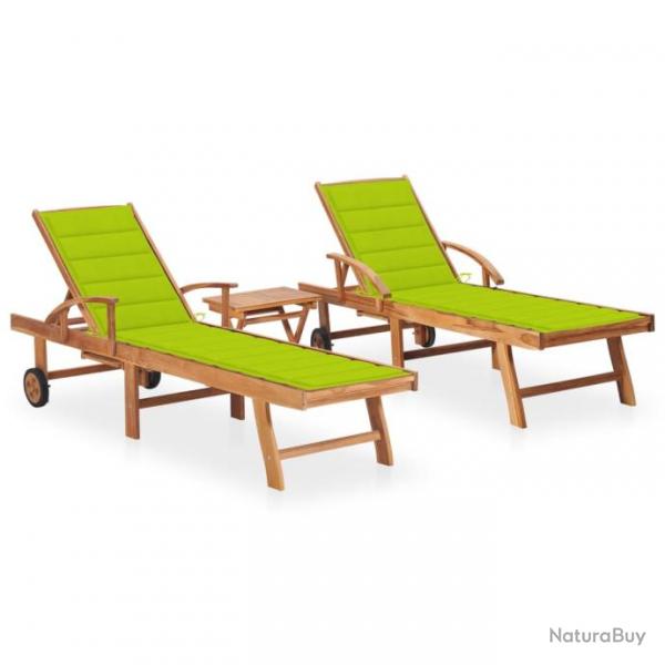 Lot de 2 transats chaise longue bain de soleil lit de jardin terrasse meuble d'extrieur avec table