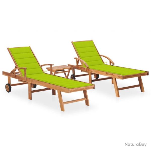 Lot de 2 transats chaise longue bain de soleil lit de jardin terrasse meuble d'extrieur avec table