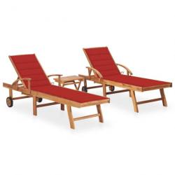 Lot de 2 transats chaise longue bain de soleil lit de jardin terrasse meuble d'extérieur avec table