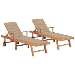 Lot de 2 transats chaise longue bain de soleil lit de jardin terrasse meuble d'extérieur avec couss