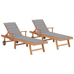 Lot de 2 transats chaise longue bain de soleil lit de jardin terrasse meuble d'extérieur avec couss