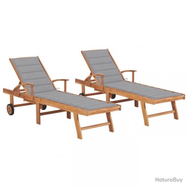 Lot de 2 transats chaise longue bain de soleil lit de jardin terrasse meuble d'extrieur avec couss