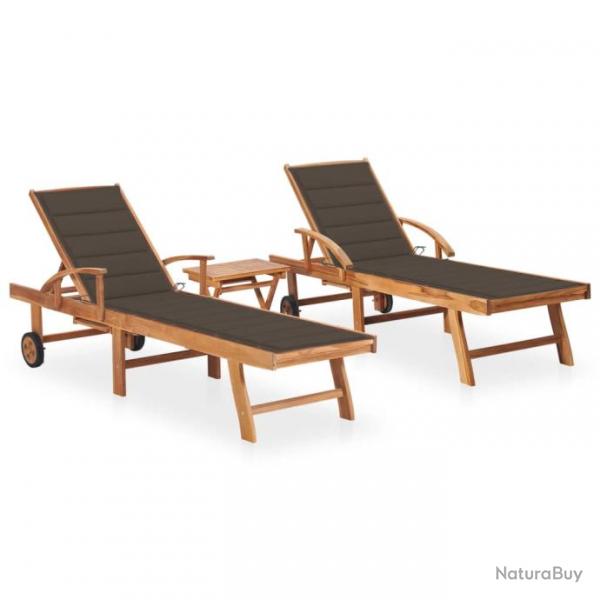 Lot de 2 transats chaise longue bain de soleil lit de jardin terrasse meuble d'extrieur avec table