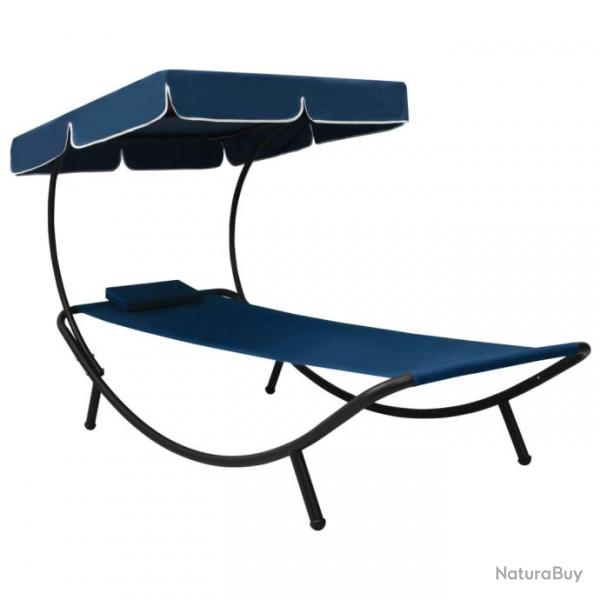 Lit de repos transat chaise longue d'extrieur 200 cm avec auvent et oreiller bleu 02_0012005