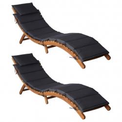 Chaises longues transat et coussins 2 pièces gris foncé bois massif acacia 02_0011927