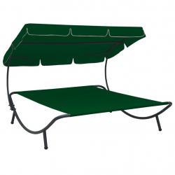Lit de repos transat chaise longue d'extérieur 200 cm avec auvent vert 02_0012015