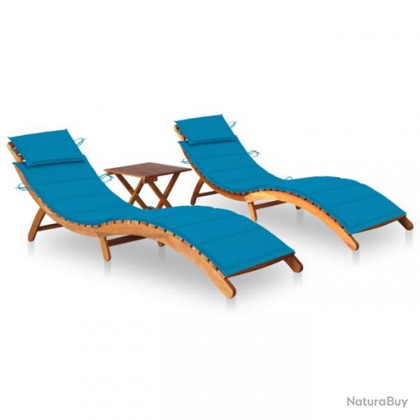 Lot de 2 transats chaise longue bain de soleil lit de jardin terrasse meuble d'extrieur avec table