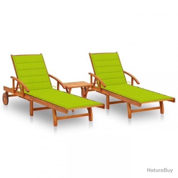 Lot de 2 transats chaise longue bain de soleil lit de jardin terrasse meuble d'extrieur avec table